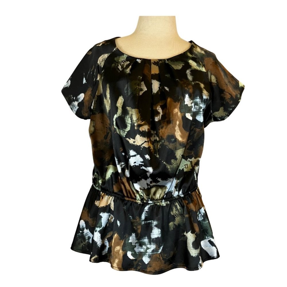 Pleione Womens Satin Peplum Blouse Size XL